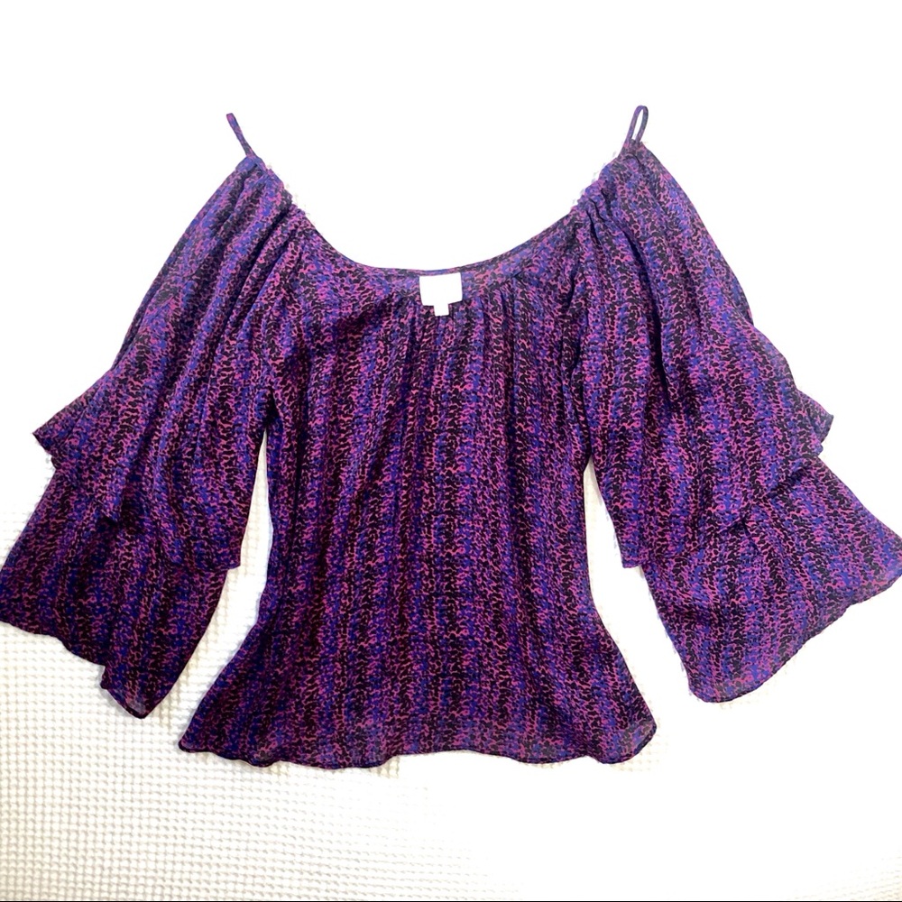 Parker Flare Sleeve Silk Cold Shoulder Top